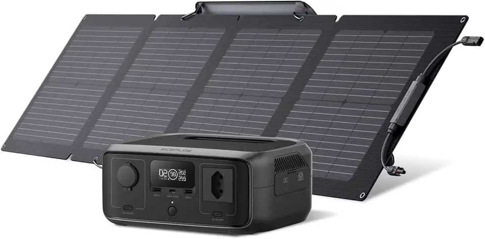 EF EcoFlow Gerador Solar RIVER 3 120V com 110W Painel Solar, Bateria LFP de 230Wh, Saída de 600W, Eficiência de GaN que Dobra a Autonomia, UPS <20 ms, Estação de Energia Portátil para Uso ao Ar Livre