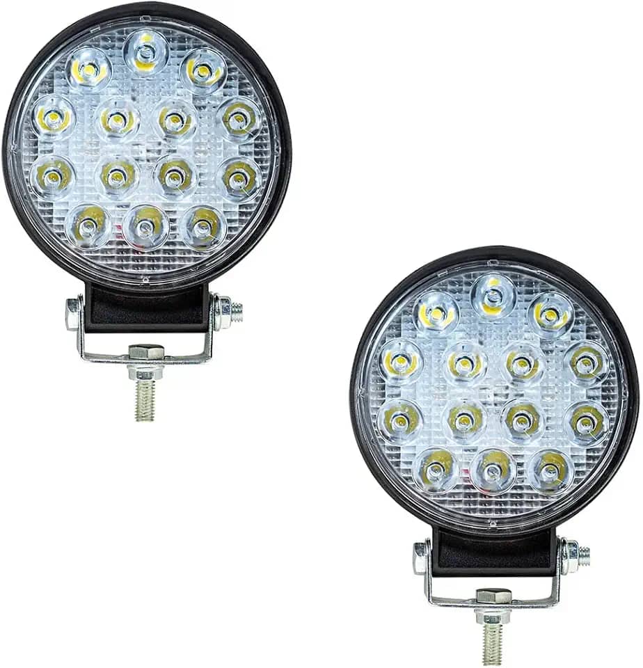 Kit 2 Farol de MILHA 42W 14 Leds REDONDO IP-67 Super Branco 12/24V OFF Road Troller