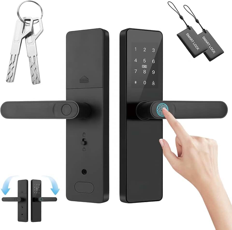 Fechadura Inteligente Biométrica, Fechadura digital avançada com impressão digital - 4 maneiras de desbloqueio, senha virtual, travamento automático, alarme de violação e cilindro de grau C