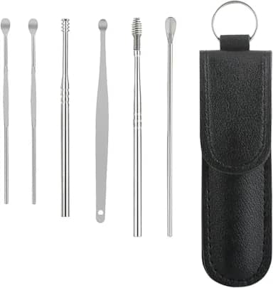 Kit de limpeza para orelhas aço carbono 6 peças com estojo conjunto de limpeza removedor de cera capa com fecho