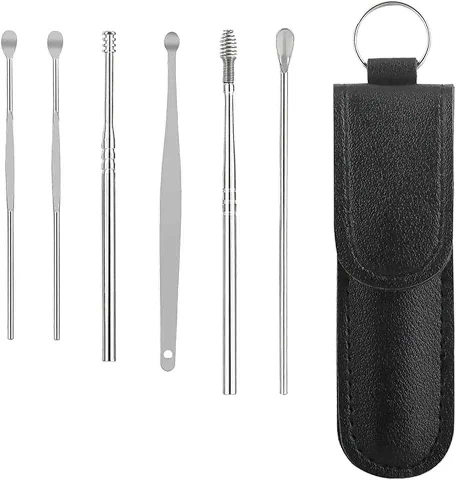 Kit de limpeza para orelhas aço carbono 6 peças com estojo conjunto de limpeza removedor de cera capa com fecho
