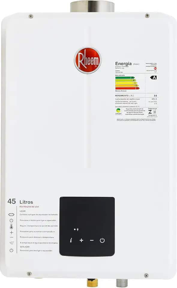 Aquecedor Rheem Digital 45 litros Gás de Botijão GLP Bivolt