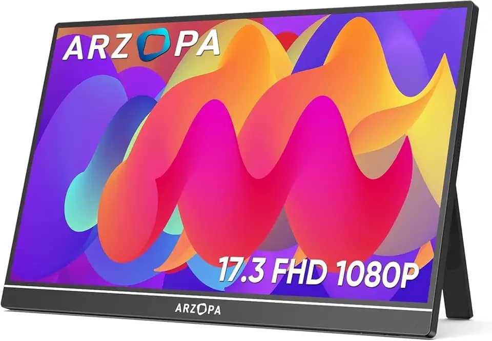 ARZOPA Monitor portátil de 17,3', monitor para jogos IPS 1080P FHD 103% sRGB Monitor para laptop com suporte embutido Tela externa HDMI USB C para PC Mac Telefone Xbox Switch PS5