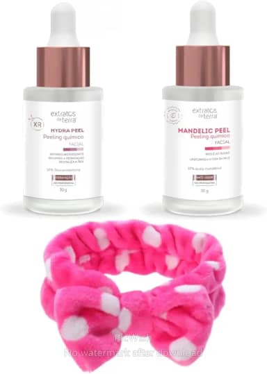 Kit Peeling Facial Profissional – Hydra Peel XR 30 g + Mandelic Peel 10% 30 g + Faixa Pelúcia para Cabelo