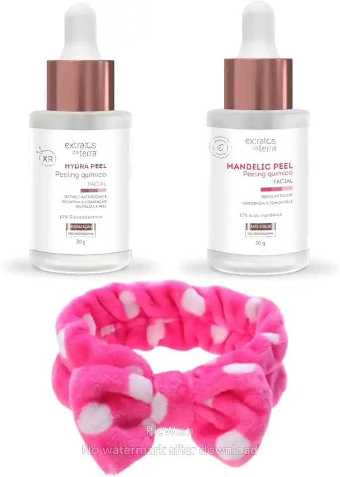 Kit Peeling Facial Profissional – Hydra Peel XR 30 g + Mandelic Peel 10% 30 g + Faixa Pelúcia para Cabelo