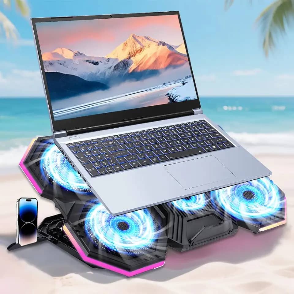Cooler Notebook 12-17“, Cooler para Notebook com 6 Ventiladores, RGB Gamer,Operação Silenciosa (26-30 dB), Base Refrigerada para Notebook, Suporte Notebook, Base para Notebook