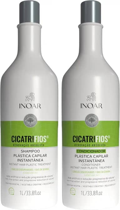 Inoar, Kit CicatriFios Plástica Capilar – Shampoo e Condicionador 2x1L, Redução de Frizz, Brilho Intenso, Hidratação Profunda, Proteção Térmica e Volume Controlado