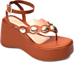 Sandália Feminina Anabela Plataforma Confortável Tachas
