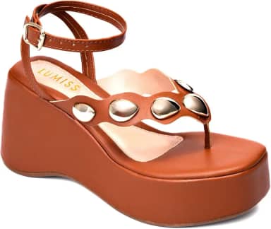 Sandália Feminina Anabela Plataforma Confortável Tachas