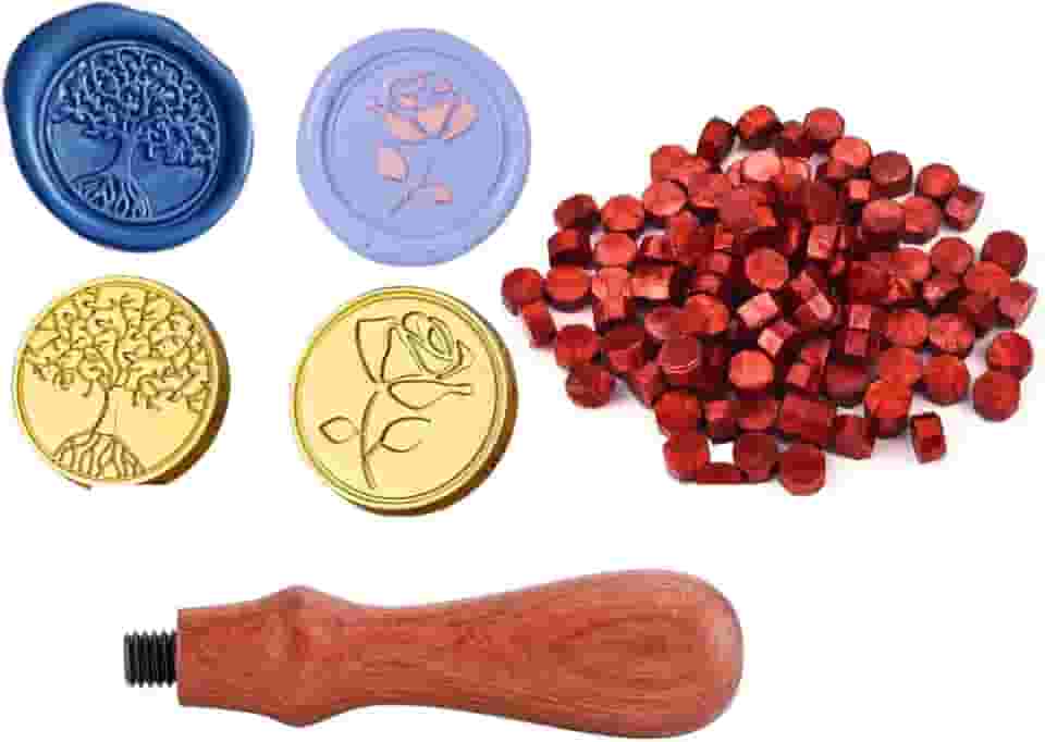 Sinete para lacre de cera + 2 Carimbos Metálicos (clichê) + 100 ceras - Convites, Scrapbook, Confeitaria, chocolate, cera Embalagens de Presentes (vermelho acobreada)