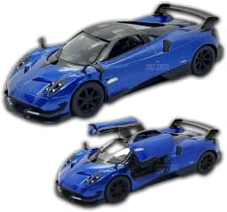 Miniatura de carro Pagani Huayra BC 2016, 1/38 12 CM, em metal, rodinhas em borracha e com fricção, abertura de portas laterais, Carrinho de ferro Kinsmart (Azul)