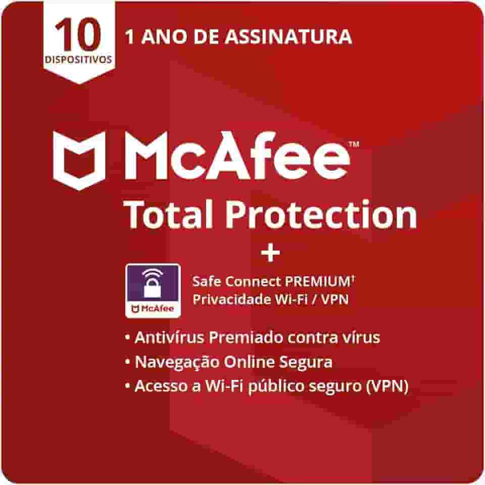 McAfee Total Protection | 10 dispositivos | Software de segurança antivírus para Internet | VPN, gerenciador de senhas, monitoramento da Dark Web e controles parentais | Assinatura de 1 ano | Cartão-chave