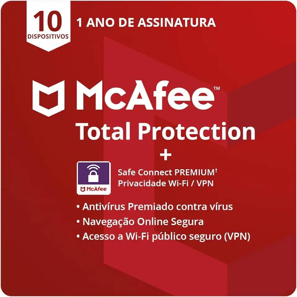 McAfee Total Protection | 10 dispositivos | Software de segurança antivírus para Internet | VPN, gerenciador de senhas, monitoramento da Dark Web e controles parentais | Assinatura de 1 ano | Cartão-chave