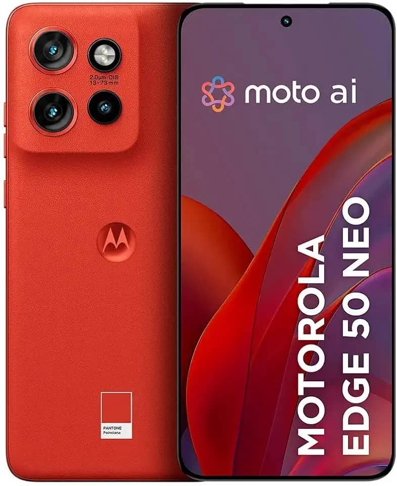 Smartphone Motorola Edge 50 Neo 5G - 256GB 16GB (8GB RAM+8GB Ram Boost) 50MP Sony Camera Moto AI Ultrarresistencia militar - Poinciana Vegan Leather