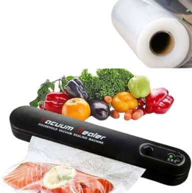 Seladora de Embalagem a Vácuo Doméstica Bivolt com Rolo Bobina de Saco Plástico 5m x 25cm – Máquina de Embalar e Conservar Carnes, Peixes, Frutas e Legumes Frescos por Mais Tempo - Ideal para Cozinha