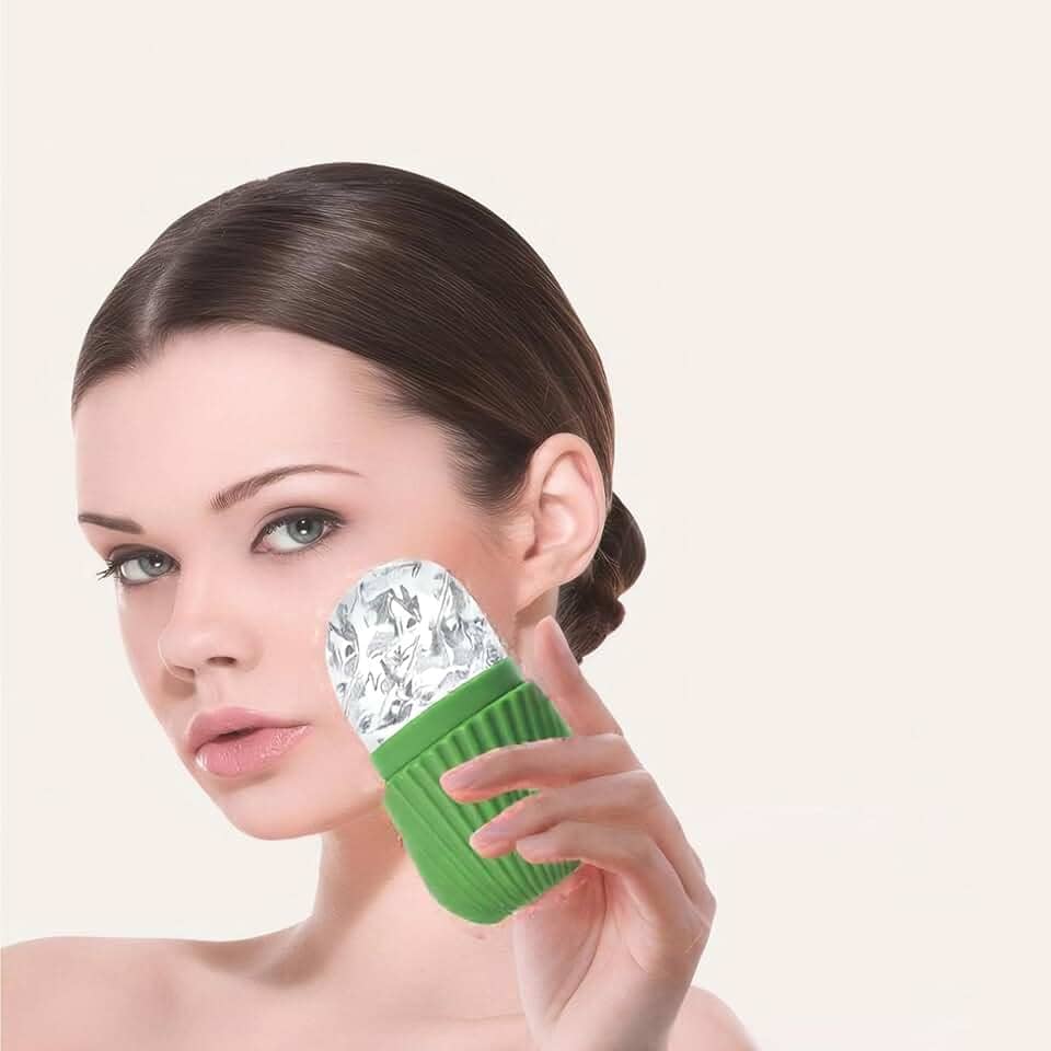 Rolo de gelo facial reutilizável, molde facial de cubo de gelo de silicone para apertar os poros, inchaço, pele brilhante – ferramenta de beleza para terapia fria para cuidados com a pele em casa