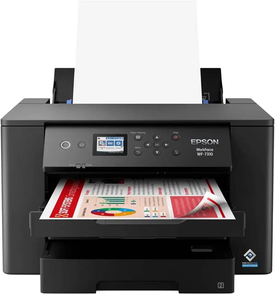 Epson Impressora sem fio de grande formato Workforce Pro WF-7310 com impressão de até 33 x 48 cm, impressão automática nos dois lados até 28 x 43 cm, capacidade de 500 folhas, tela colorida de 6 cm, aplicativo Epson Smart Panel