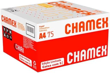 Papel Sulfite, Chamex, A4, 75 Gramas, Branco, Caixa com 5 Pacotes de 500 Folhas