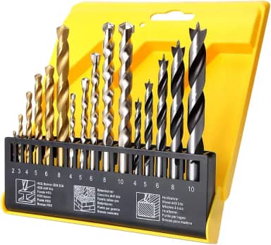 Kit de Brocas 16 Peças para Metal, Concreto e Madeira - Aço Carbono com Maleta Organizadora - Uso Profissional e DIY