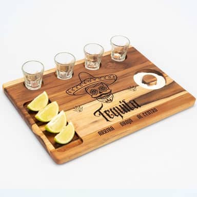 Tabua Shot Tequila Cachaça com 4 Copos Vidro 50 Ml