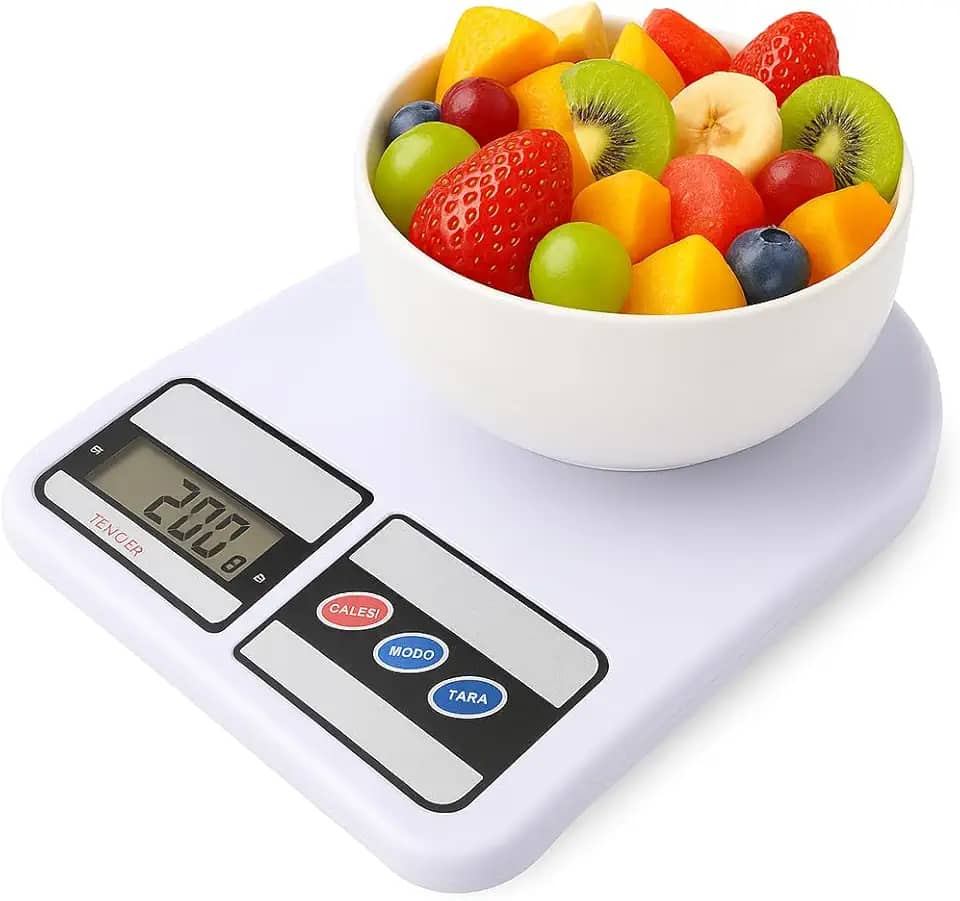 Balança de Cozinha Digital para Alimentos Portátil em Inox Resistente a Água Com Base Antiderrapante e Visor de Alta Definição Pesagem de 1g até 10kg Fit Premium