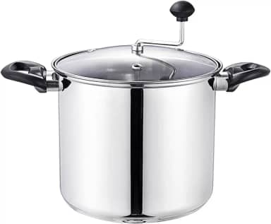 Pipoqueira manual de fogão Lehman's Pipoqueira de aço inoxidável com haste de mexer, sem necessidade de medição, pode ser usada como panela para cozinhar