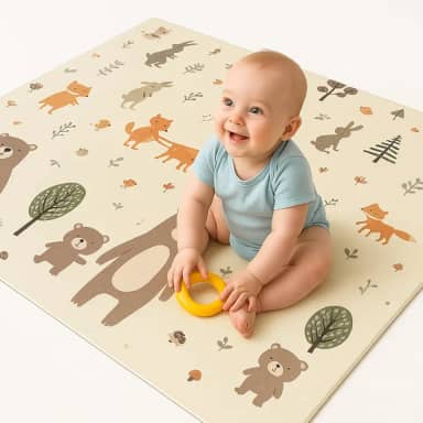 Tapete Térmico Tatame Infantil Emborrachado Dupla Face Dobrável Macio 1,2x1,8M Pista Urso Castor Sensorial Meu Primeiro Tapetinho (Urso)