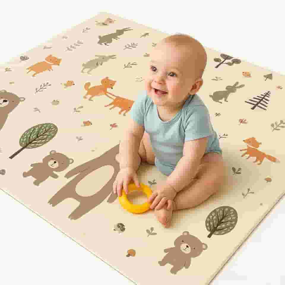 Tapete Térmico Tatame Infantil Emborrachado Dupla Face Dobrável Macio 1,2x1,8M Pista Urso Castor Sensorial Meu Primeiro Tapetinho (Urso)