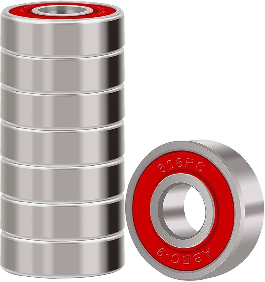 Rolamentos para skates, longboards, patins em linha, patins, spinners, dupla blindagem, rolamentos de esferas miniatura 8x22x7, 608, ABEC-9 (pacote com 8 vermelhos)