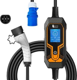 KINGSTER Carregador Portátil Carro Elétrico 7KW, Fe-yr-ee Carregador de Ev com 10 Proteções, IP65 à Prova d'Água, Tela Colorida de 2.8 Polegadas, 8A-32A Ajustável, Compatível Todos Veículos 100-240V