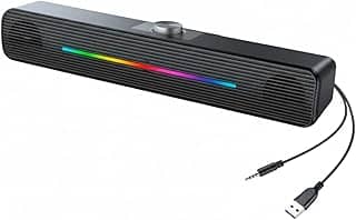 Caixa de Som PC RGB Speaker USB com Controle de Volume - Soundbar USB 6W Estéreo para Computador e Notebook