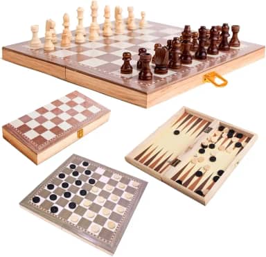 Jogo Xadrez Dama Gamão Madeira Tabuleiro 3 Em 1 29x29