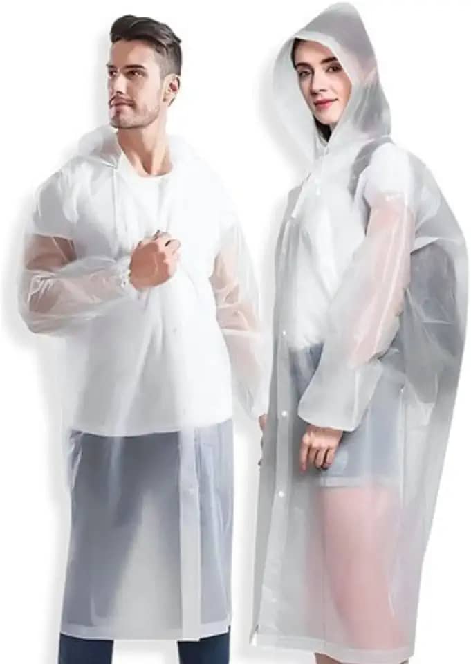 Capa de Chuva Longa Adulto Capuz Transparente Reutilizável Reforçada com Fechamento em Botões de Pressão