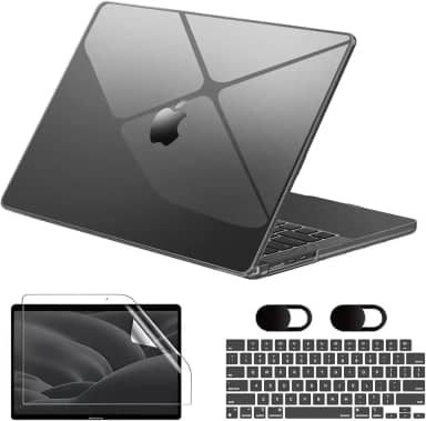 Capa Macbook Air M1 13,3'' A1932/A2179/A2337 (2018-2020), Vem Com Película de Teclado, Película de Tela Hidrogel e Tampa Protetora para Câmera, Rigido, Leve e Fina (Transparente Preto)
