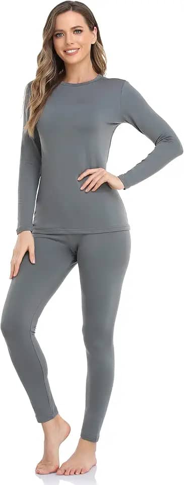 Conjunto de segunda pele térmico WEERTI feminino com forro de lã, camada de base para clima frio, com blusa e calça
