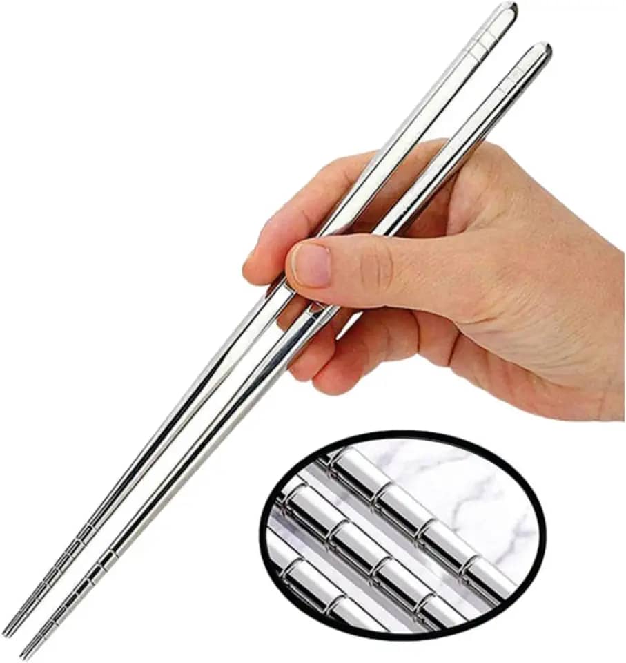 Hashi de Aço Inoxidável Premium, Ranhuras Antideslizantes, Reutilizável, Inox Ecológico Japonês Oriental Coreano