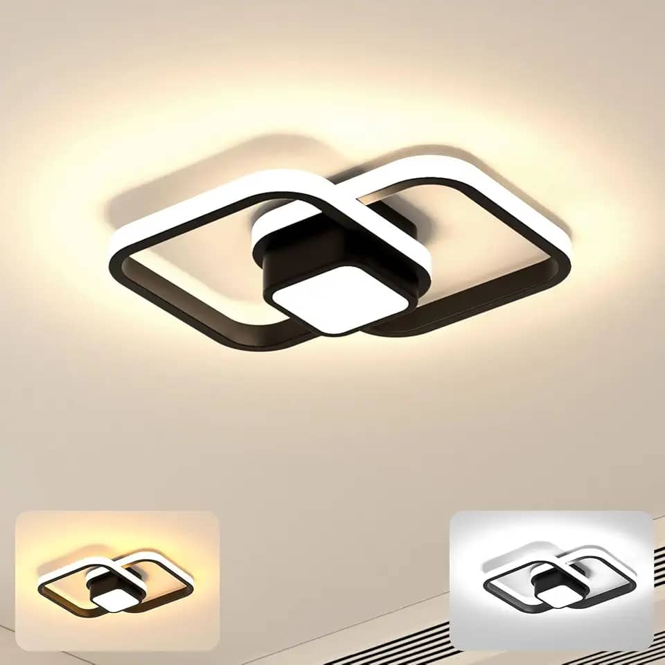 Luminária de Teto LED, 3 Cores Reguláveis, Controle de Intensidade, para Sala e Quarto (Preto)