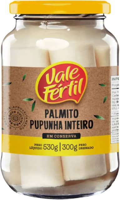 Vale Fértil Palmito Pupunha Em Conserva Inteiro Vidro 300G