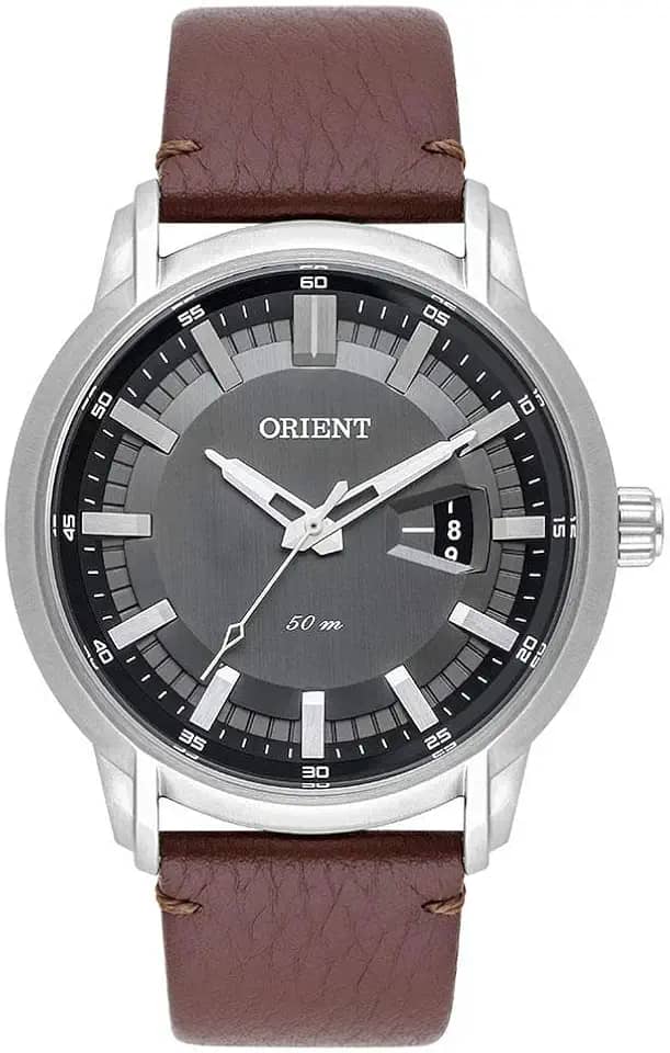 Relógio ORIENT masculino prata preto couro MBSC1039 G1NX