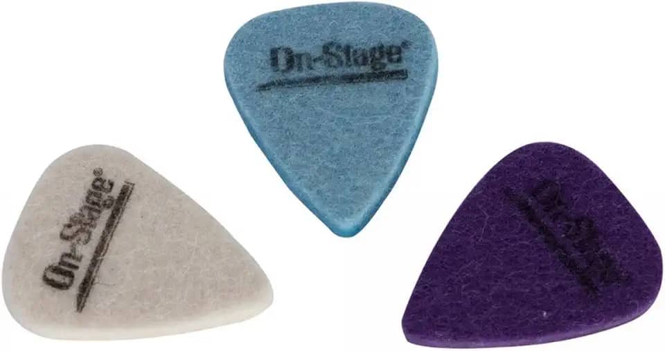 On Stage UPK300 Paletas para ukulele de feltro, embalagem com 3, branco, azul, roxo, pequeno
