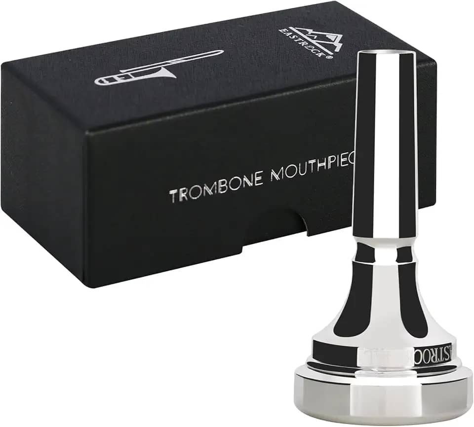 EASTROCK Bocal de trombone, bocal de trombone banhado a prata, haste pequena 9BS, acessórios para instrumentos de trombone embalados a vácuo