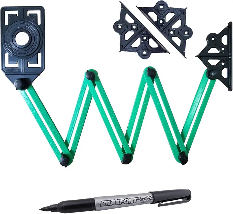 Régua Multi Ângulo para Marcação de Furo em Piso Azulejos e Porcelanato + Marcador Preto