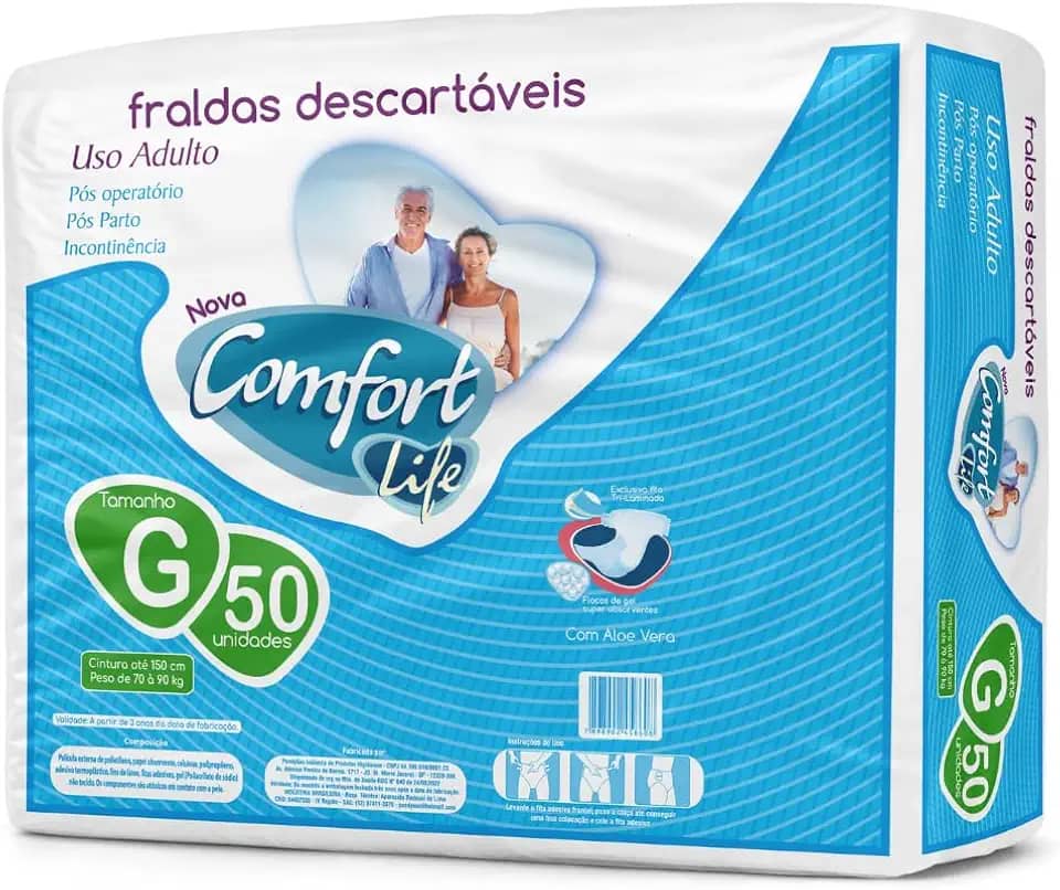 Fralda Descartável Geriátrica Adulto Comfort Life Hiper G 50 Unidades