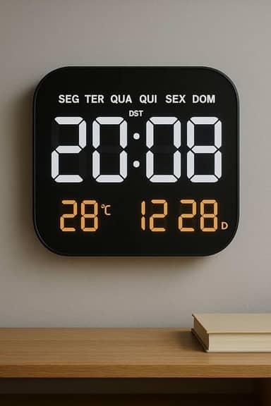 Relógio Digital de Parede e Mesa 18.5" com Display LED Colorido, Brilho Automático, Calendário, Temperatura, Alarme Duplo e Controle Remoto – Ideal para Casa, Escritório e Idosos - SHACK
