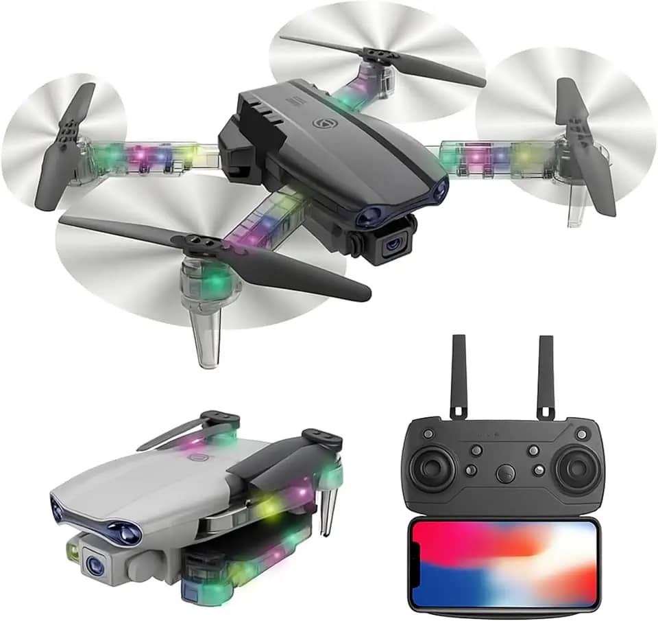 Drone de Entrada Semiprofissional Dobrável com Câmera HD, Luzes LED e Controle Remoto – Estável, Portátil e Ideal para Iniciantes em Fotos e Vídeos Aéreos