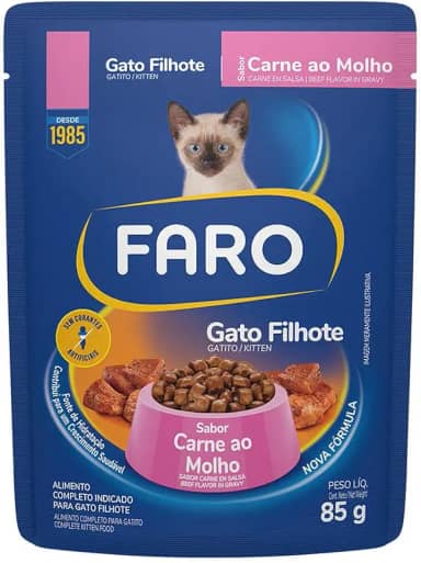 Ração Umida Faro Sache Gato Filhotes Sabor Carne 85g