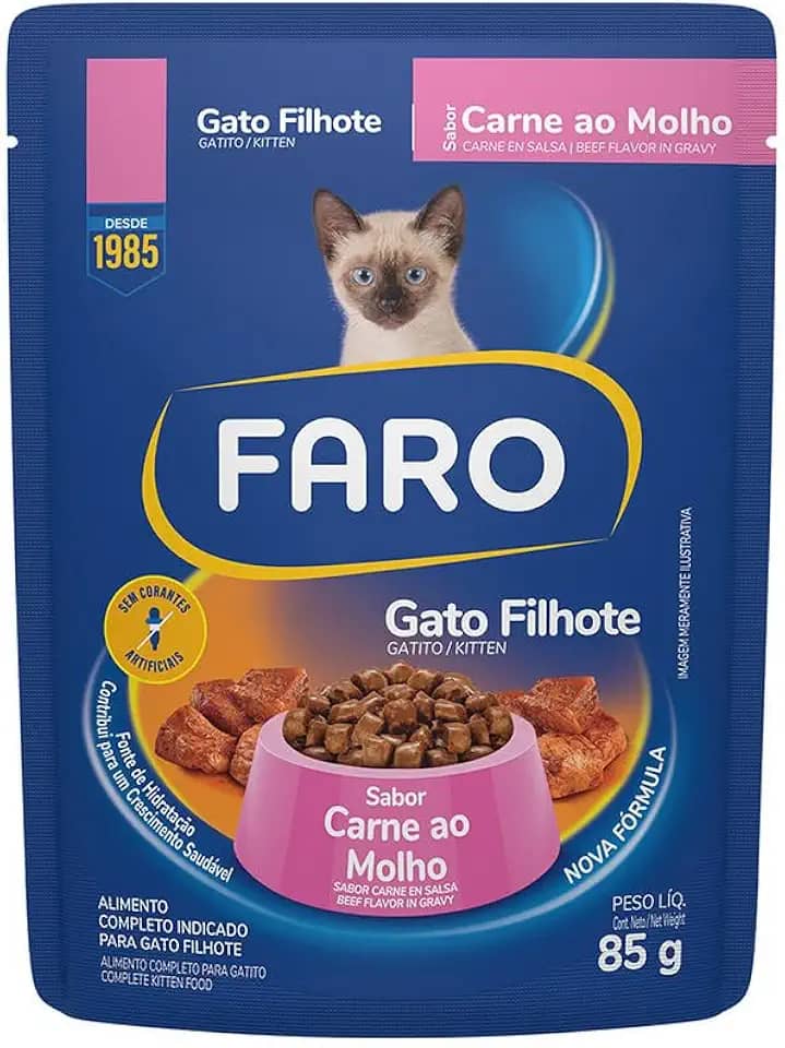 Ração Umida Faro Sache Gato Filhotes Sabor Carne 85g