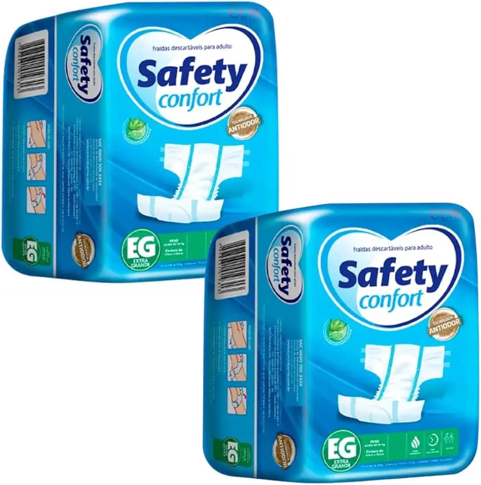 Kit 2 Pacotes Fralda Geriátrica Safety Confort CCM Tamanho EG (Acima 90kg) - Gel Superabsorvente com Aloe Vera, Barreiras Antivazamento e Tecnologia Antiodor