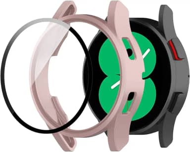 Capa Case Bumper Protetora com Película de Vidro Temperado Embutida Marca 123smart compativel com Galaxy Watch 4 e Watch 5 44mm SM-R870 R875 SM-R910 R915 - Rosa