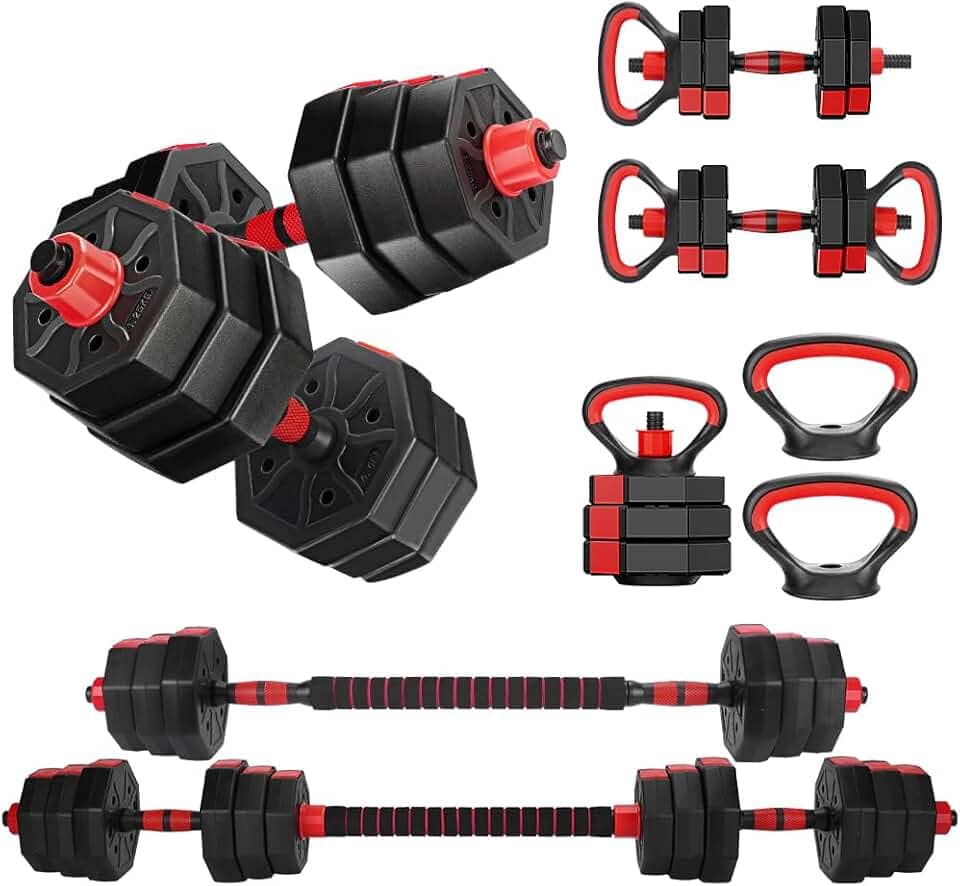 Halteres, 6 em 1 Alteres para Musculação, 20KG Kit Halteres com Kettlebell, Halter, Anilhas para Musculação, Peso para Musculação, Halteres Ajustaveis, Alteres, Pesos, Kit Alteres para Musculação
